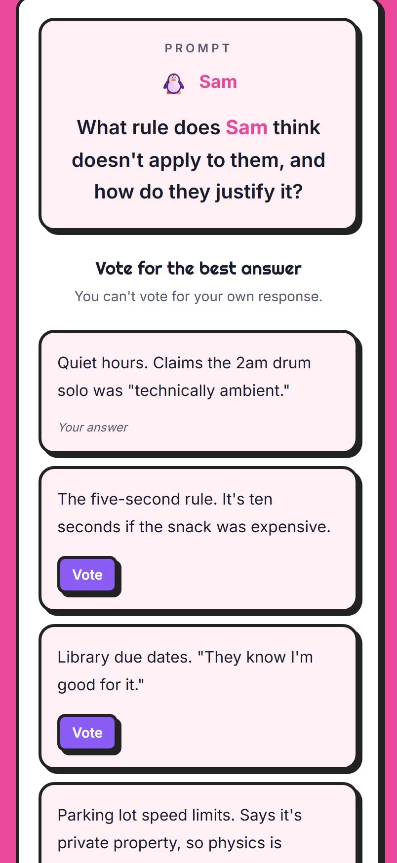 Let’s Be Real: voting for the best answer