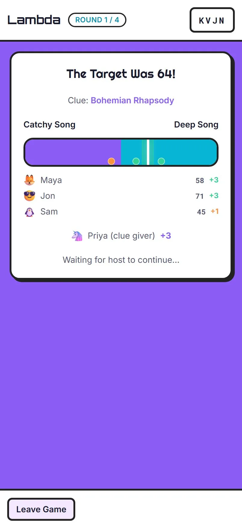 Lambda: the reveal, with guesses scored by distance