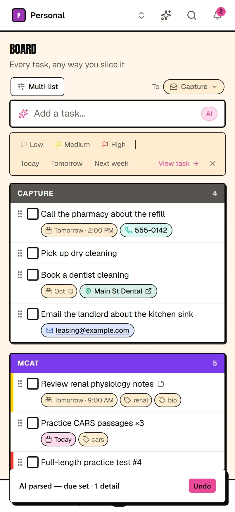 The same parsed task on GumHop’s phone layout