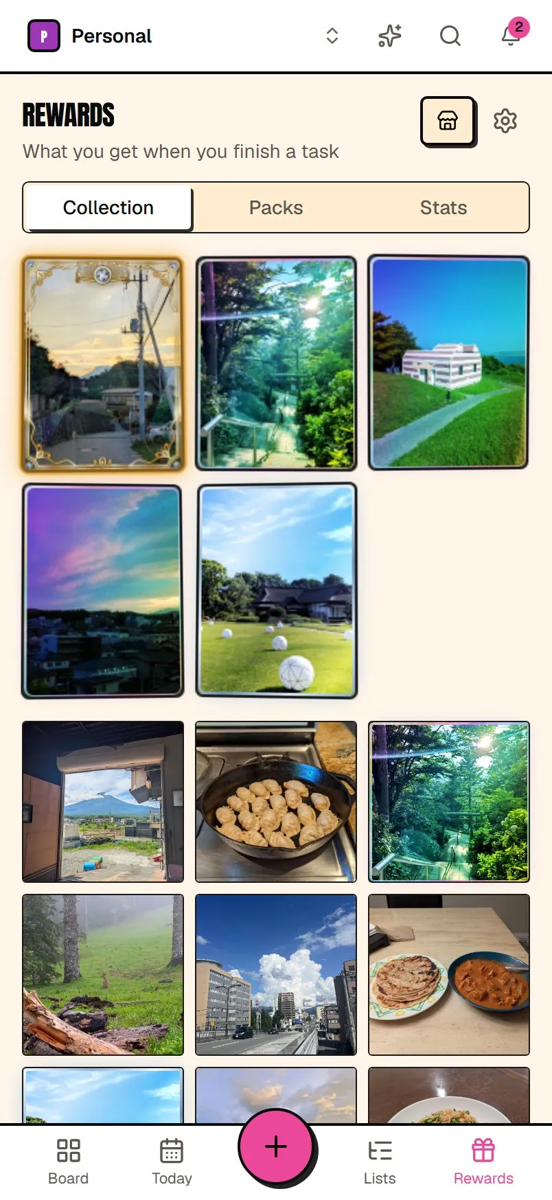 The card collection on GumHop’s phone layout, rarest finishes first